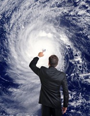Meteorologist puts his finger on the eye of a Hurricane. Earth Image: visibleearth.nasa.gov
